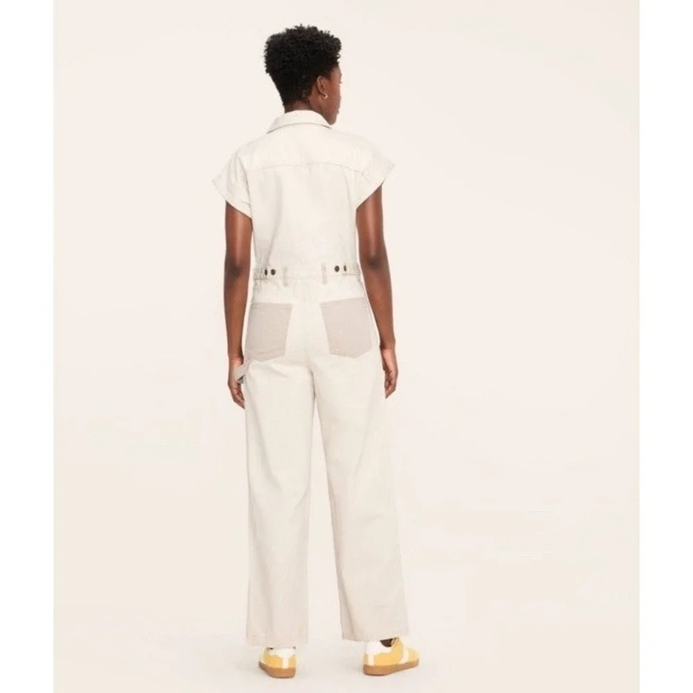 Woolrich Short Sleeve Denim Western Jumpsuit Women's Size 00 Cream NWT‎